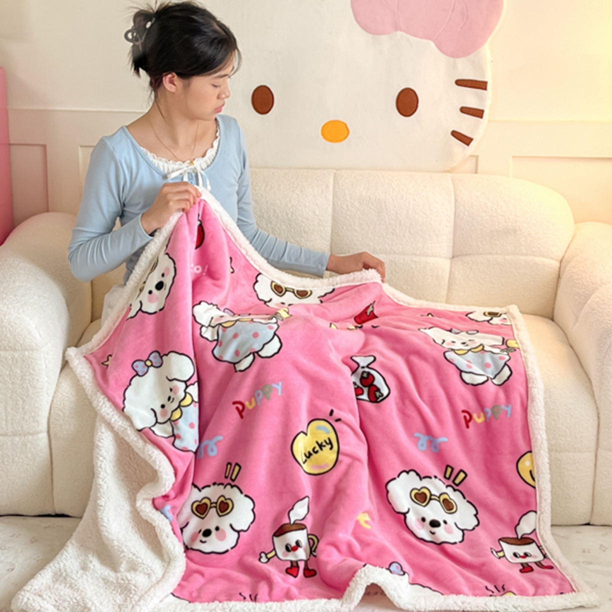 川悦生活 2025新款牛奶绒羊羔绒毯子毛毯 毛毯嗨皮小奶狗