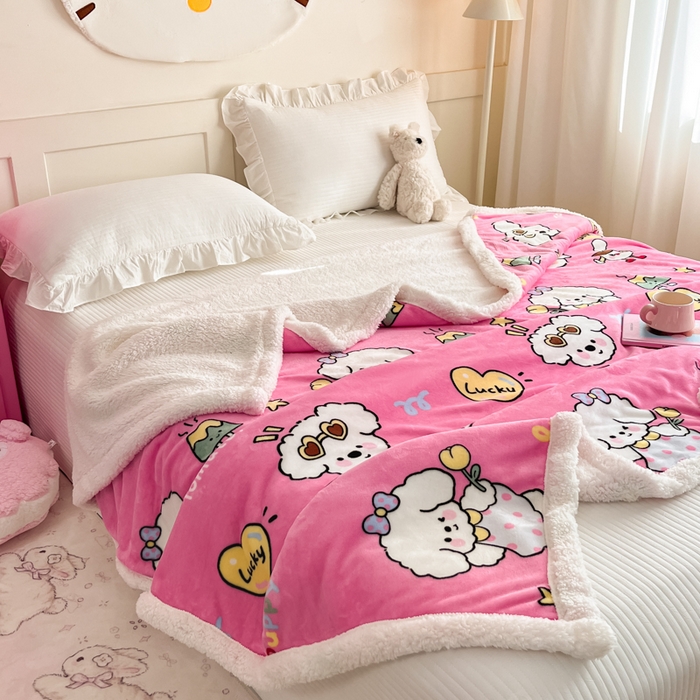 91家纺网 家纺一手货源 找家纺 川悦生活 2025新款牛奶绒羊羔绒毯子毛毯 毛毯嗨皮小奶狗