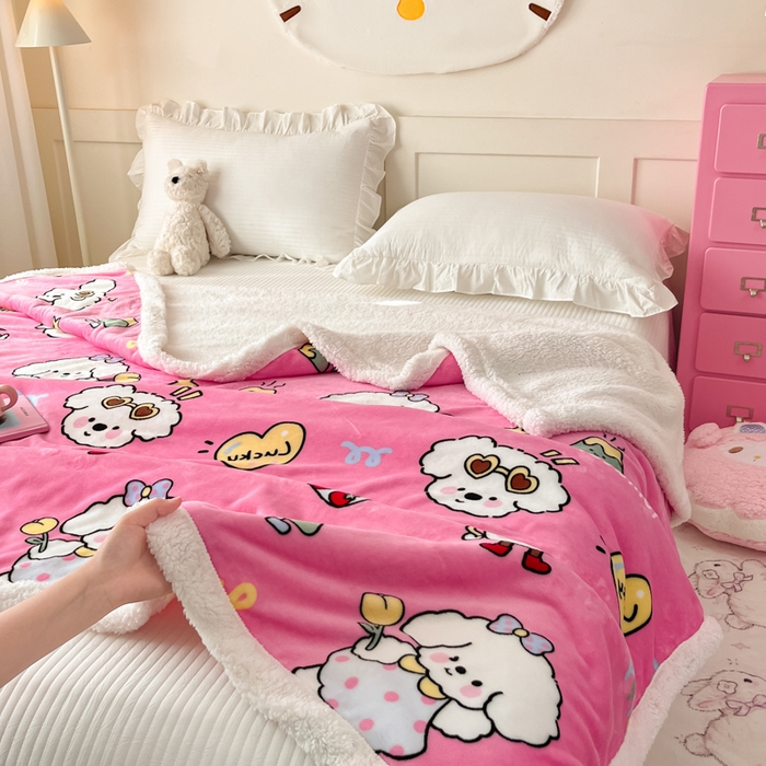 91家纺网 家纺一手货源 找家纺 川悦生活 2025新款牛奶绒羊羔绒毯子毛毯 毛毯嗨皮小奶狗