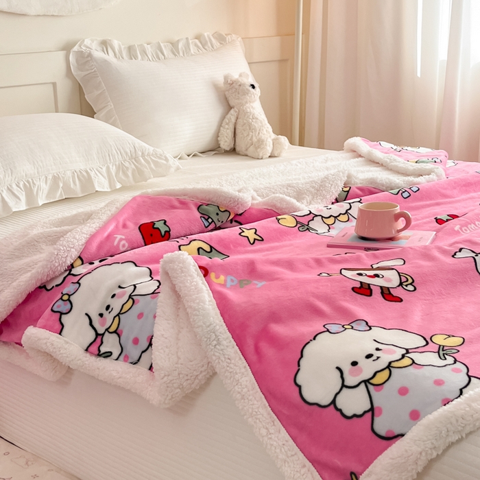 91家纺网 家纺一手货源 找家纺 川悦生活 2025新款牛奶绒羊羔绒毯子毛毯 毛毯嗨皮小奶狗