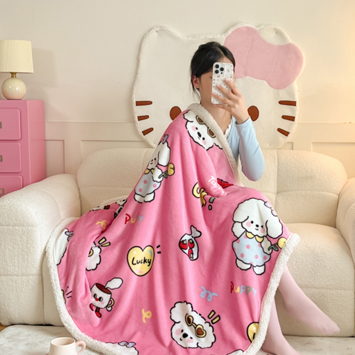 91家纺网 家纺一手货源 找家纺 川悦生活 2025新款牛奶绒羊羔绒毯子毛毯 毛毯嗨皮小奶狗