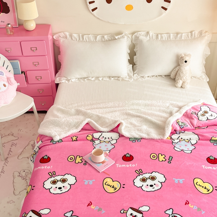 91家纺网 家纺一手货源 找家纺 川悦生活 2025新款牛奶绒羊羔绒毯子毛毯 毛毯嗨皮小奶狗