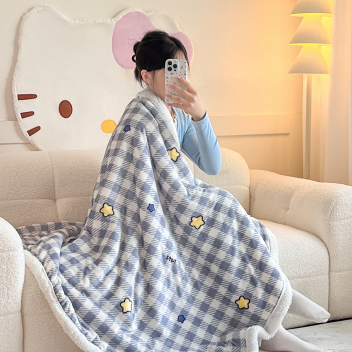 91家纺网 家纺一手货源 找家纺 川悦生活 2025新款牛奶绒羊羔绒毯子毛毯 毛毯简空星号