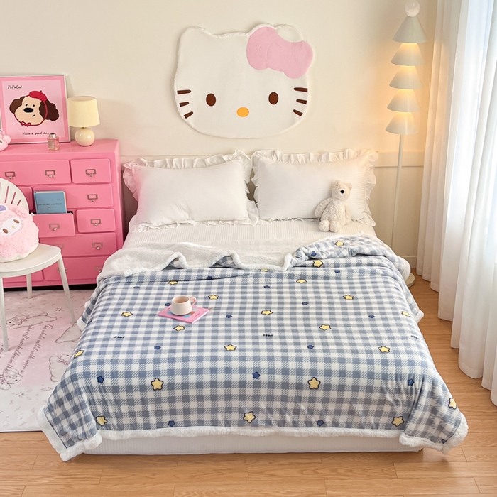 91家纺网 家纺一手货源 找家纺 川悦生活 2025新款牛奶绒羊羔绒毯子毛毯 毛毯简空星号