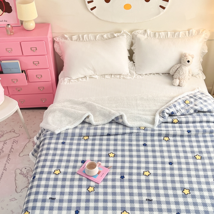 91家纺网 家纺一手货源 找家纺 川悦生活 2025新款牛奶绒羊羔绒毯子毛毯 毛毯简空星号