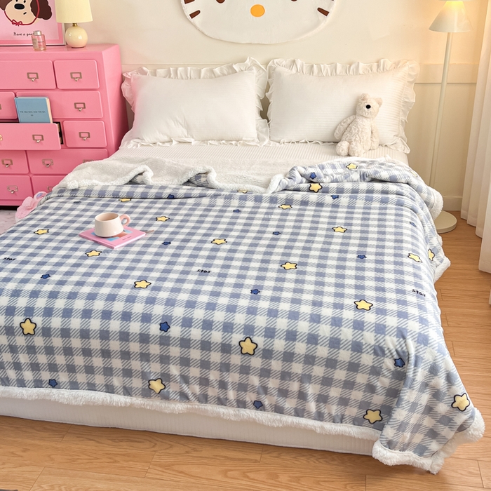 91家纺网 家纺一手货源 找家纺 川悦生活 2025新款牛奶绒羊羔绒毯子毛毯 毛毯简空星号