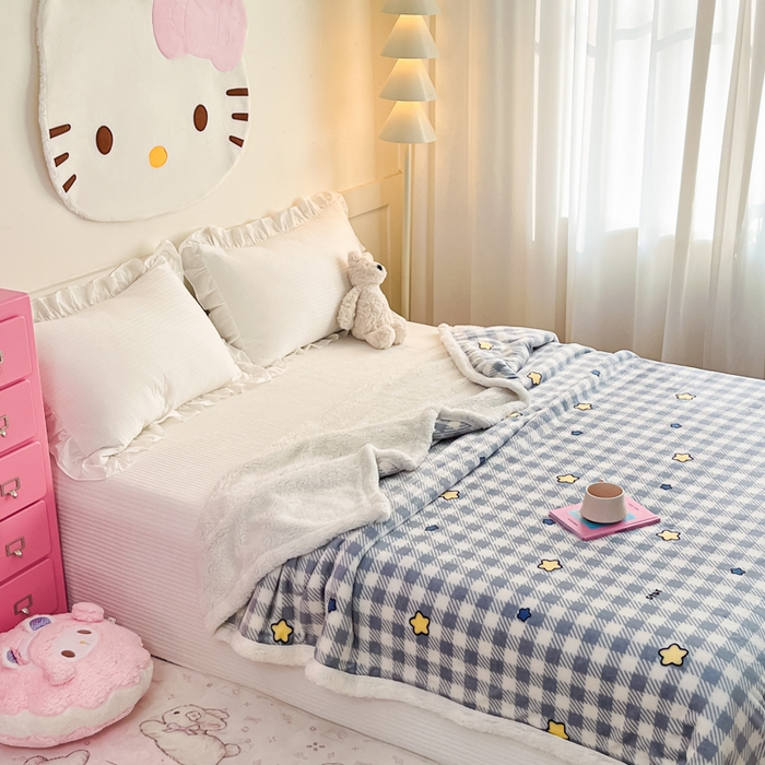 91家纺网 家纺一手货源 找家纺 川悦生活 2025新款牛奶绒羊羔绒毯子毛毯 毛毯简空星号