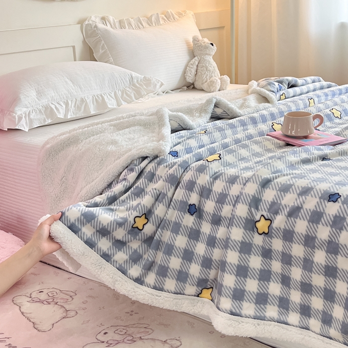 91家纺网 家纺一手货源 找家纺 川悦生活 2025新款牛奶绒羊羔绒毯子毛毯 毛毯简空星号