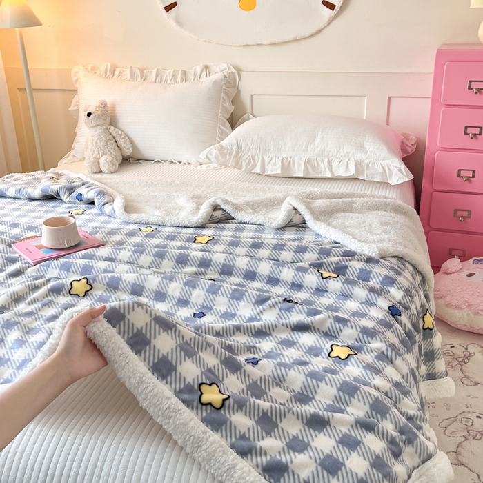 91家纺网 家纺一手货源 找家纺 川悦生活 2025新款牛奶绒羊羔绒毯子毛毯 毛毯简空星号