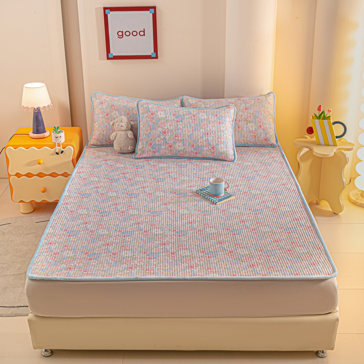 91家纺网 家纺一手货源 找家纺 恒尚居 2025新款A版全棉B版牛奶绒夹棉床褥垫A类四季可用学生床垫-秋冬款三件套系列二 梦幻【A纯棉-B牛奶绒】