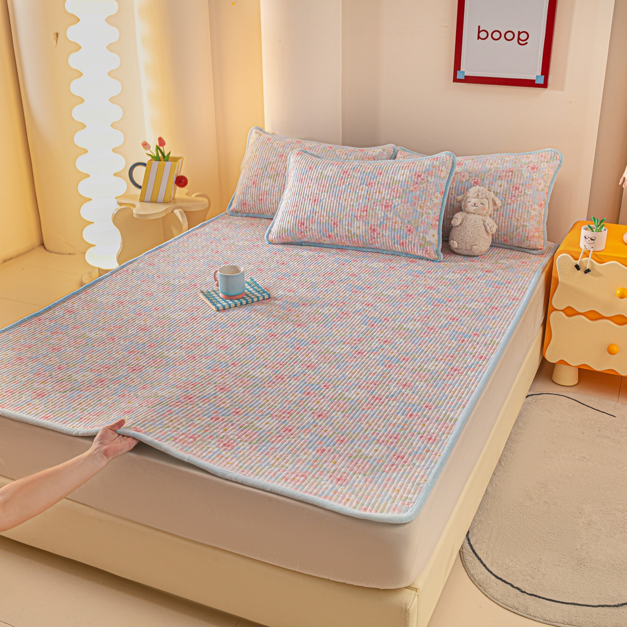 91家纺网 家纺一手货源 找家纺 恒尚居 2025新款A版全棉B版牛奶绒夹棉床褥垫A类四季可用学生床垫-秋冬款三件套系列二 梦幻【A纯棉-B牛奶绒】