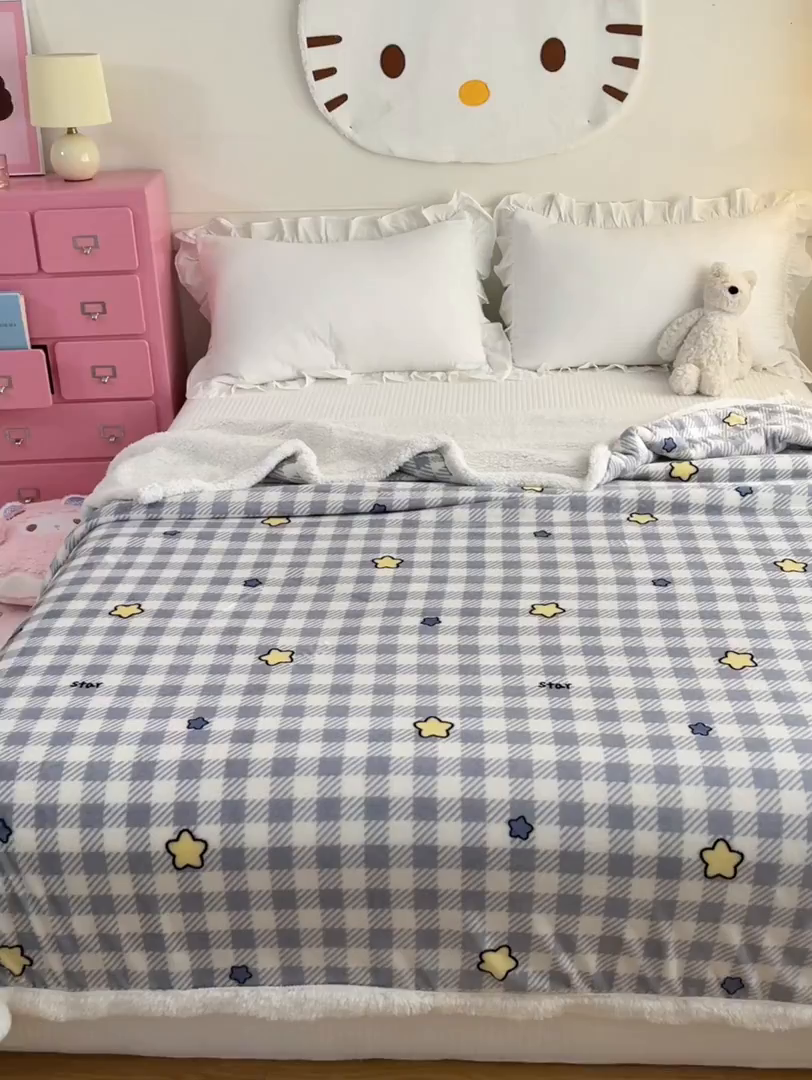 91家纺网 家纺一手货源 找家纺 川悦生活 2025新款牛奶绒羊羔绒毯子毛毯 毛毯简空星号