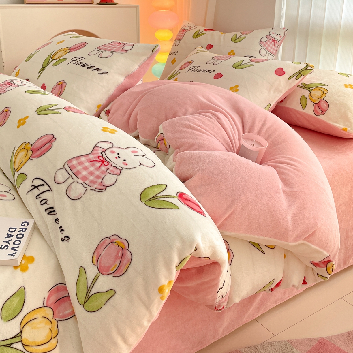 91家纺网 家纺一手货源 找家纺 （总）启发 2025新款高克重小清新牛奶绒印花四件套