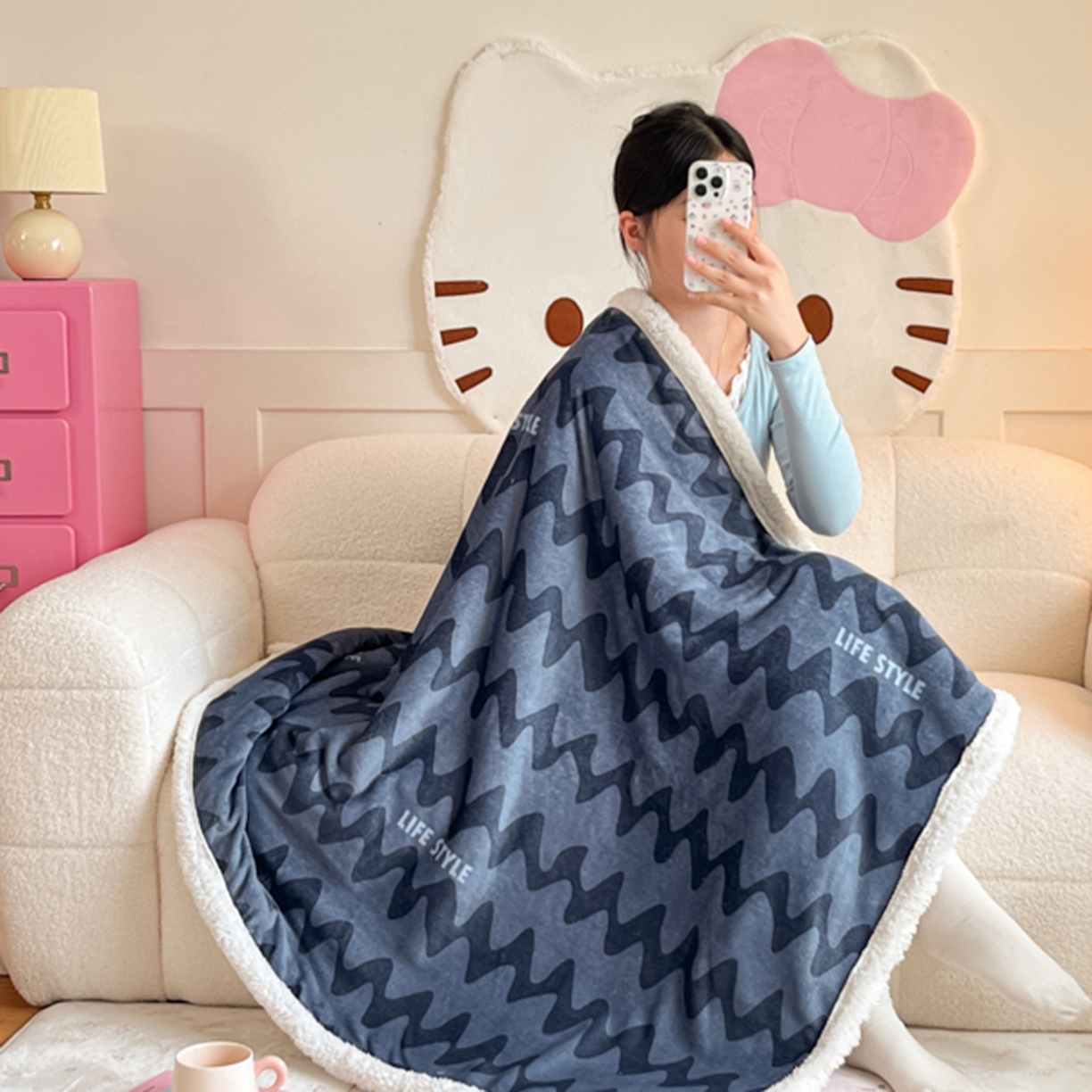 91家纺网 家纺一手货源 找家纺 川悦生活 2025新款牛奶绒羊羔绒毯子毛毯 毛毯简一轻蓝