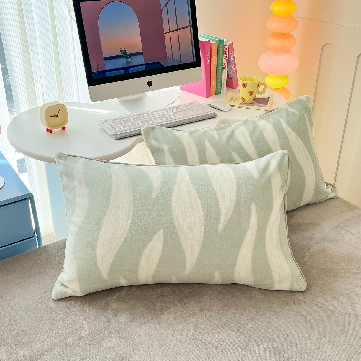 91家纺网 家纺一手货源 找家纺 启发 2025新款高克重小清新牛奶绒印花四件套 波浪