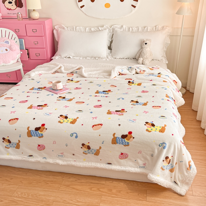 91家纺网 家纺一手货源 找家纺 川悦生活 2025新款牛奶绒羊羔绒毯子毛毯 毛毯快乐腊肠