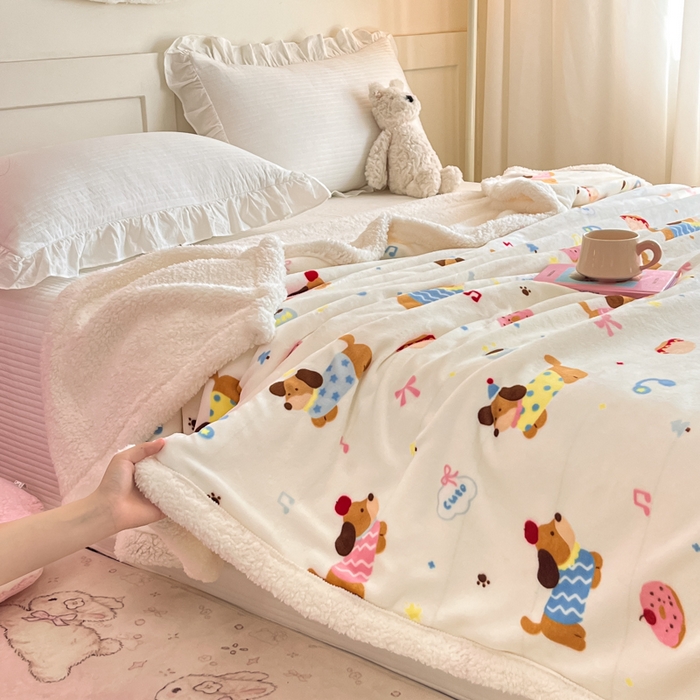 91家纺网 家纺一手货源 找家纺 川悦生活 2025新款牛奶绒羊羔绒毯子毛毯 毛毯快乐腊肠