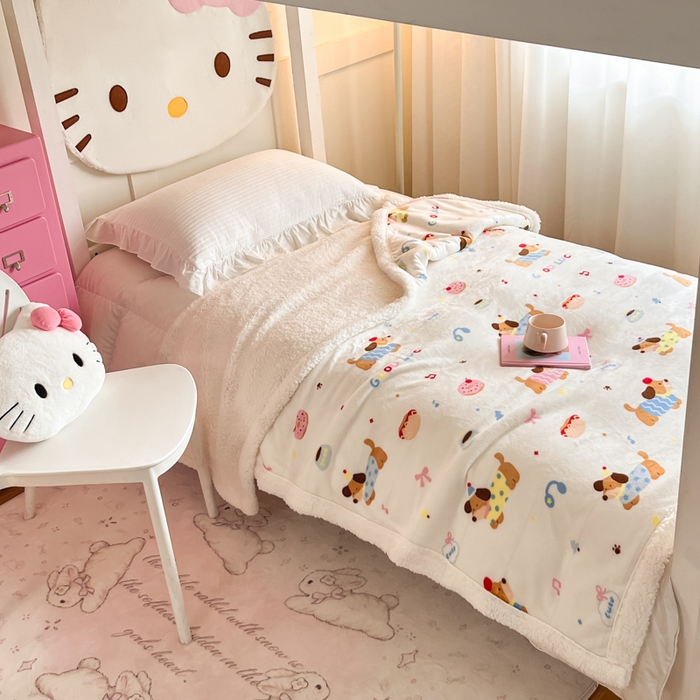 91家纺网 家纺一手货源 找家纺 川悦生活 2025新款牛奶绒羊羔绒毯子毛毯 毛毯快乐腊肠