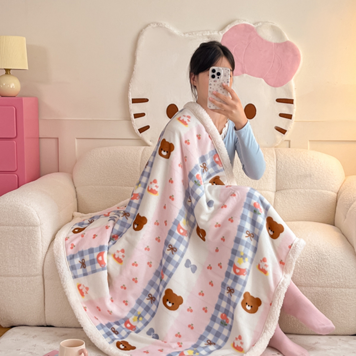 91家纺网 家纺一手货源 找家纺 川悦生活 2025新款牛奶绒羊羔绒毯子毛毯 毛毯奶朵布丁熊