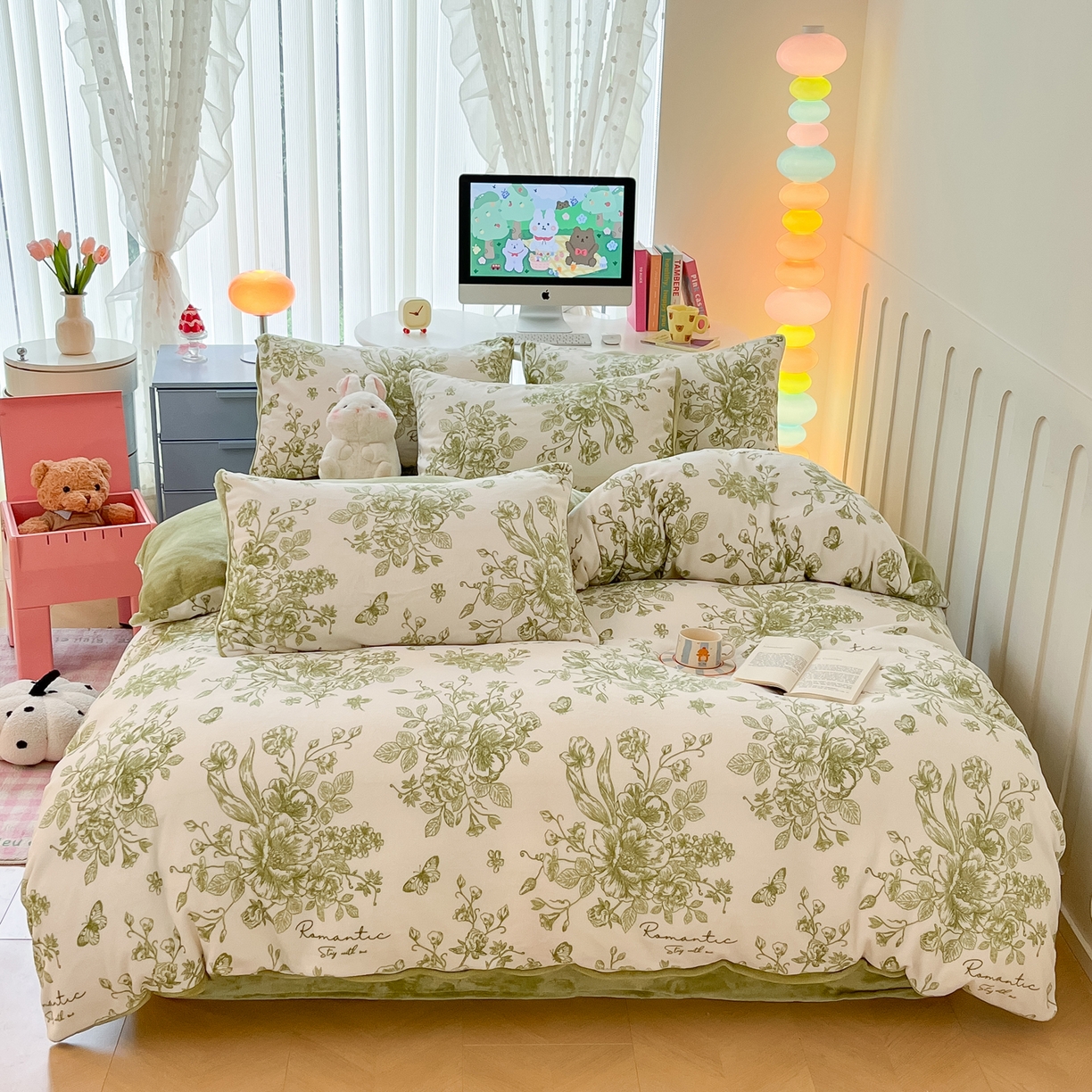 91家纺网 家纺一手货源 找家纺 启发 2025新款高克重小清新牛奶绒印花四件套 法式浪漫