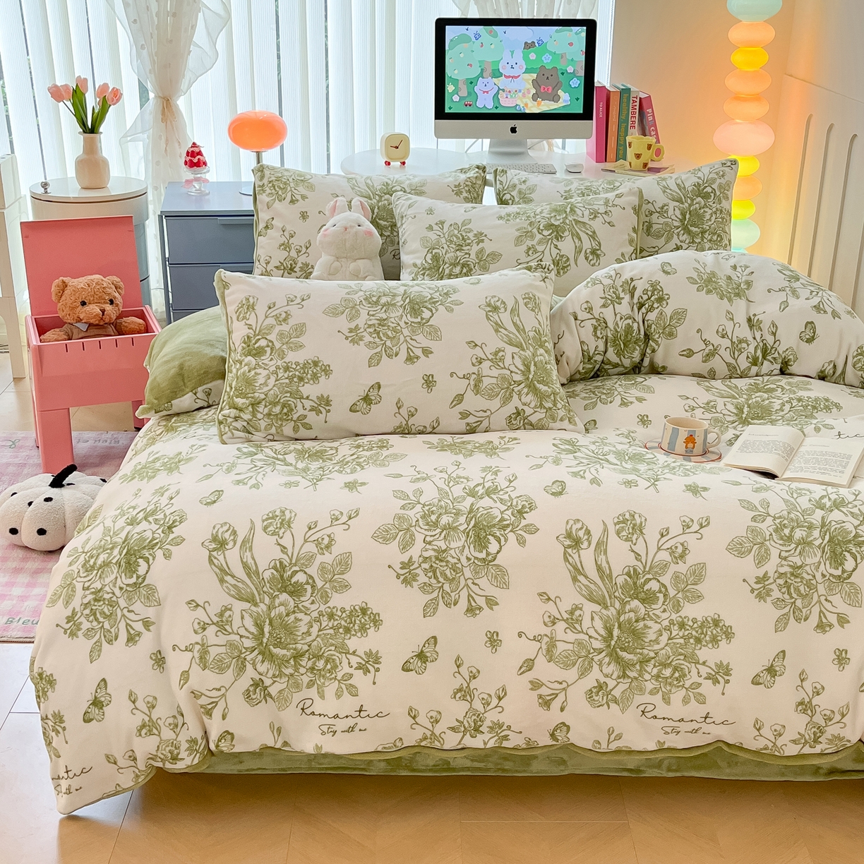 91家纺网 家纺一手货源 找家纺 启发 2025新款高克重小清新牛奶绒印花四件套 法式浪漫