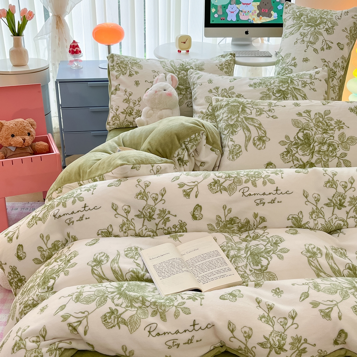 91家纺网 家纺一手货源 找家纺 启发 2025新款高克重小清新牛奶绒印花四件套 法式浪漫