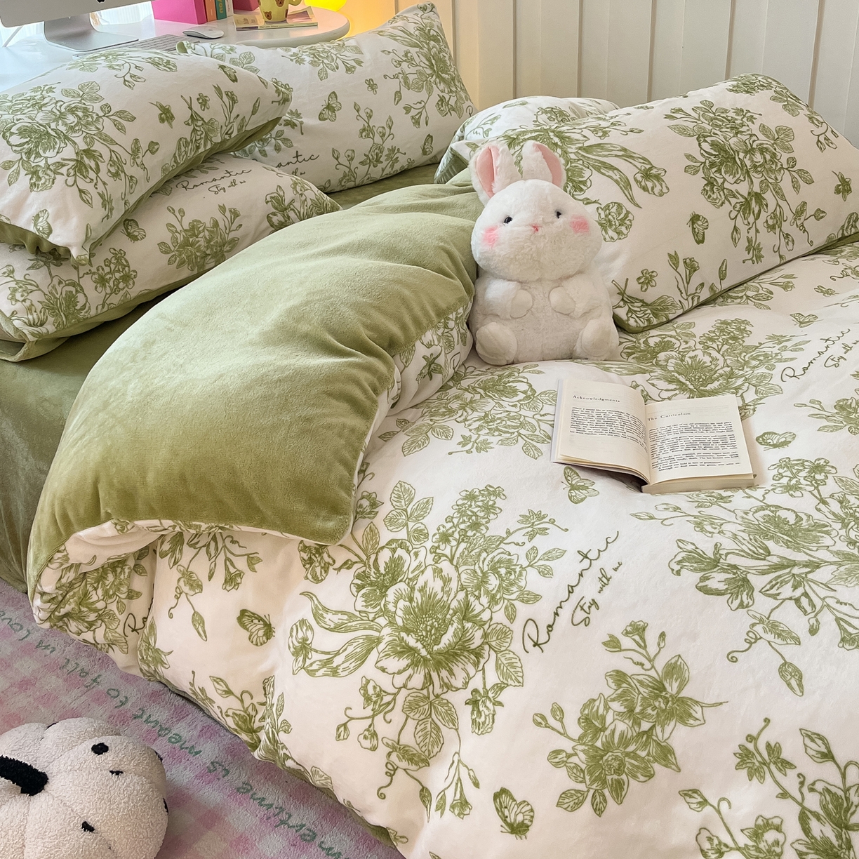 91家纺网 家纺一手货源 找家纺 启发 2025新款高克重小清新牛奶绒印花四件套 法式浪漫