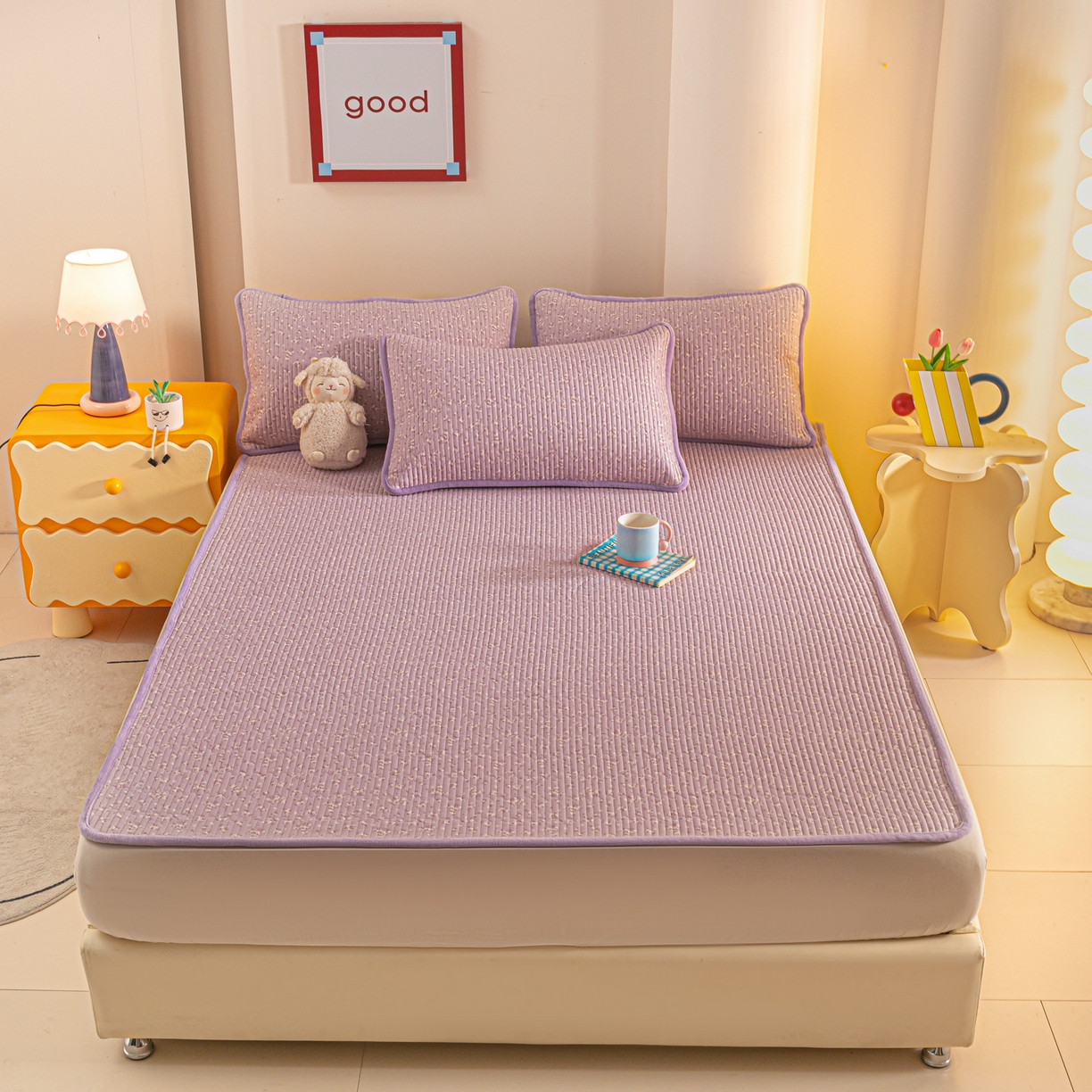 91家纺网 家纺一手货源 找家纺 恒尚居 2025新款A版全棉B版牛奶绒夹棉床褥垫A类四季可用学生床垫-秋冬款三件套系列三 花言【A纯棉-B牛奶绒】