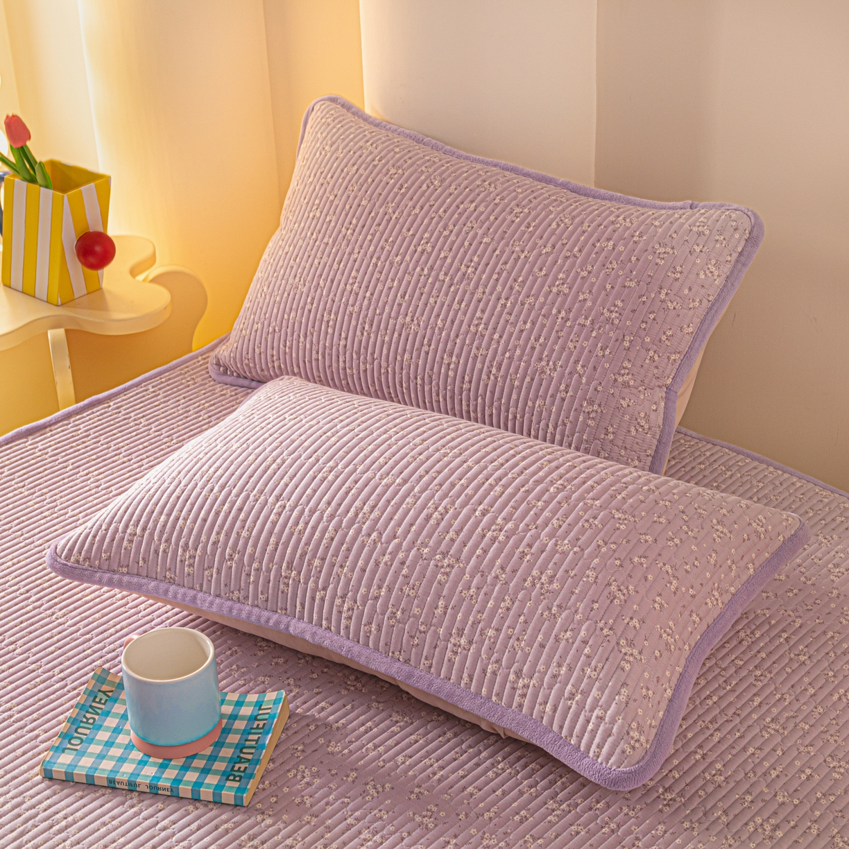 91家纺网 家纺一手货源 找家纺 恒尚居 2025新款A版全棉B版牛奶绒夹棉床褥垫A类四季可用学生床垫-秋冬款三件套系列三 花言【A纯棉-B牛奶绒】