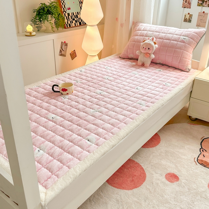 91家纺网 家纺一手货源 找家纺 韩巢家纺 2025款秋冬季上下铺牛奶绒床垫床护垫学生床褥子宿舍寝室床褥铺底 暖绒-绒绒小狗-粉