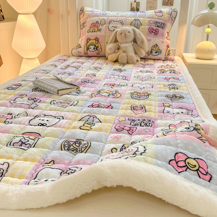 91家纺网 家纺一手货源 找家纺 韩巢家纺 2025款秋冬季上下铺牛奶绒床垫床护垫学生床褥子宿舍寝室床褥铺底 暖绒-少女心