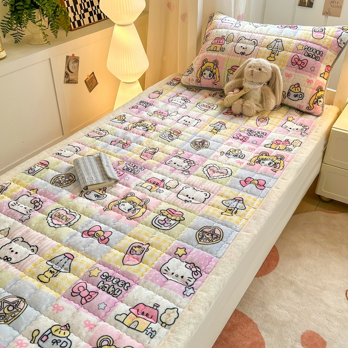 91家纺网 家纺一手货源 找家纺 韩巢家纺 2025款秋冬季上下铺牛奶绒床垫床护垫学生床褥子宿舍寝室床褥铺底 暖绒-少女心