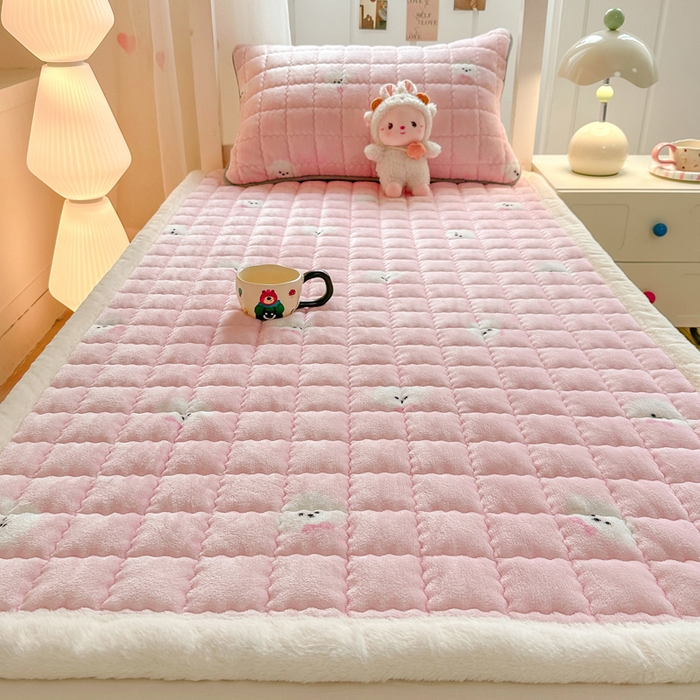 91家纺网 家纺一手货源 找家纺 韩巢家纺 2025款秋冬季上下铺牛奶绒床垫床护垫学生床褥子宿舍寝室床褥铺底 暖绒-绒绒小狗-粉