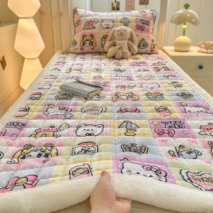 91家纺网 家纺一手货源 找家纺 韩巢家纺 2025款秋冬季上下铺牛奶绒床垫床护垫学生床褥子宿舍寝室床褥铺底 暖绒-少女心