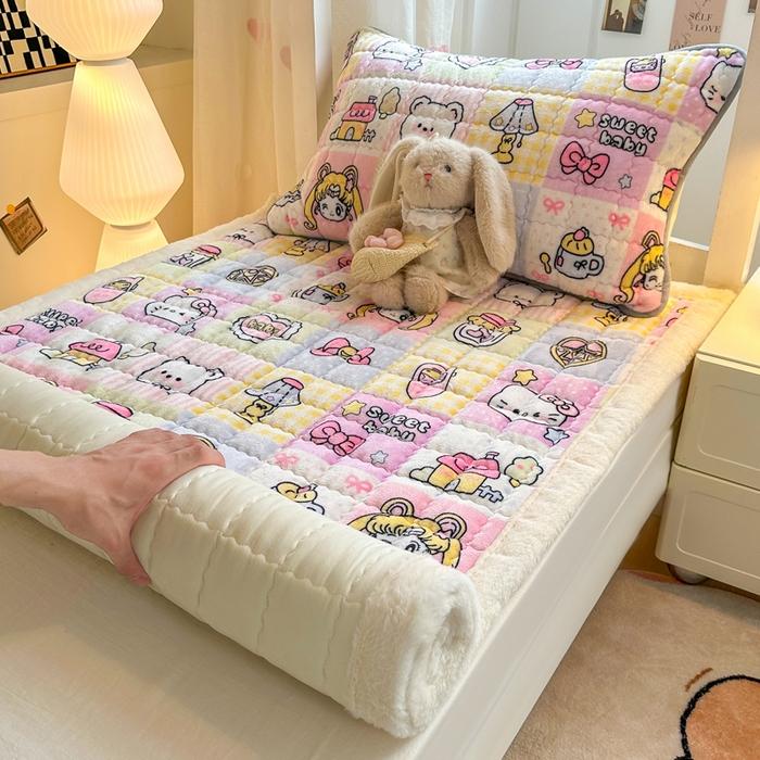 91家纺网 家纺一手货源 找家纺 韩巢家纺 2025款秋冬季上下铺牛奶绒床垫床护垫学生床褥子宿舍寝室床褥铺底 暖绒-少女心