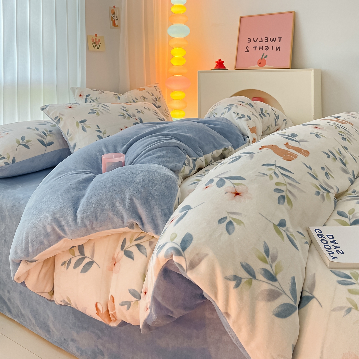 91家纺网 家纺一手货源 找家纺 启发 2025新款高克重小清新牛奶绒印花四件套 菲菲兔