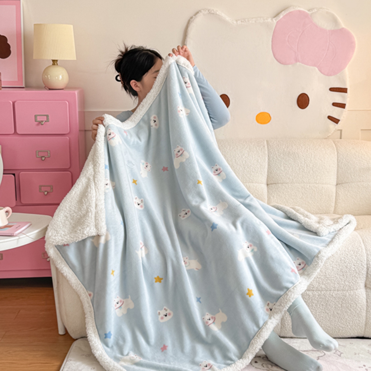 91家纺网 家纺一手货源 找家纺 川悦生活 2025新款牛奶绒羊羔绒毯子毛毯 毛毯奶酥小狗