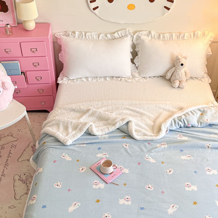 91家纺网 家纺一手货源 找家纺 川悦生活 2025新款牛奶绒羊羔绒毯子毛毯 毛毯奶酥小狗