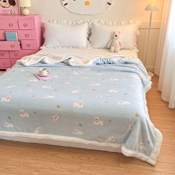 91家纺网 家纺一手货源 找家纺 川悦生活 2025新款牛奶绒羊羔绒毯子毛毯 毛毯奶酥小狗