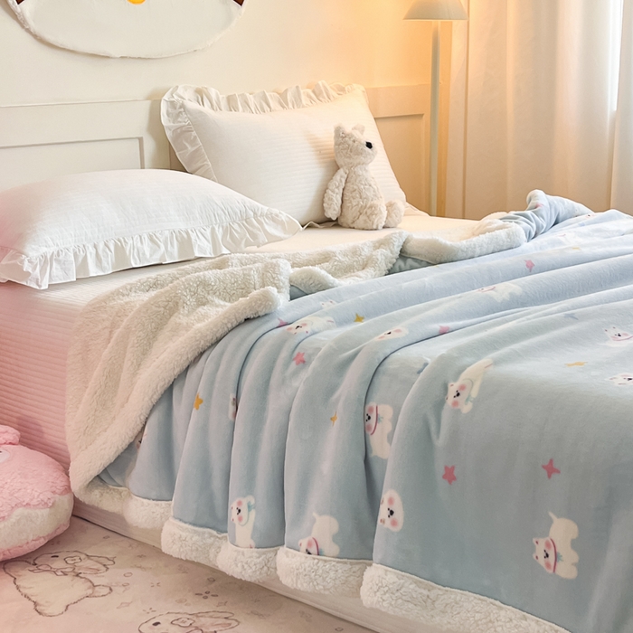 91家纺网 家纺一手货源 找家纺 川悦生活 2025新款牛奶绒羊羔绒毯子毛毯 毛毯奶酥小狗