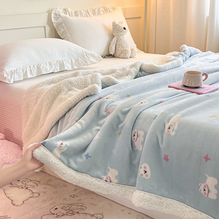 91家纺网 家纺一手货源 找家纺 川悦生活 2025新款牛奶绒羊羔绒毯子毛毯 毛毯奶酥小狗