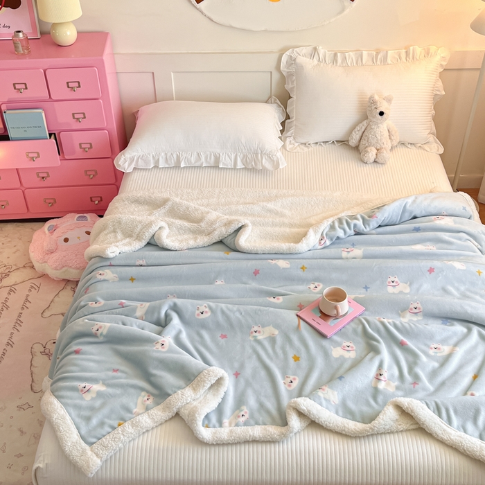 91家纺网 家纺一手货源 找家纺 川悦生活 2025新款牛奶绒羊羔绒毯子毛毯 毛毯奶酥小狗