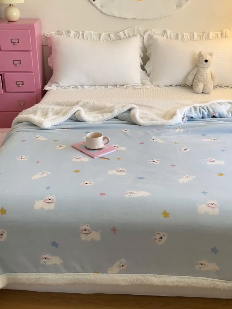 91家纺网 家纺一手货源 找家纺 川悦生活 2025新款牛奶绒羊羔绒毯子毛毯 毛毯奶酥小狗