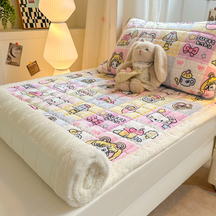 91家纺网 家纺一手货源 找家纺 韩巢家纺 2025款秋冬季上下铺牛奶绒床垫床护垫学生床褥子宿舍寝室床褥铺底 暖绒-少女心