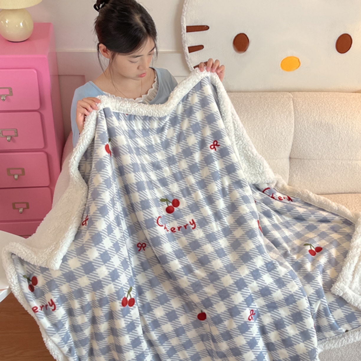 91家纺网 家纺一手货源 找家纺 川悦生活 2025新款牛奶绒羊羔绒毯子毛毯 毛毯青禾车厘