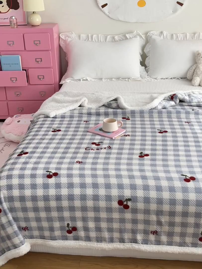 91家纺网 家纺一手货源 找家纺 川悦生活 2025新款牛奶绒羊羔绒毯子毛毯 毛毯青禾车厘