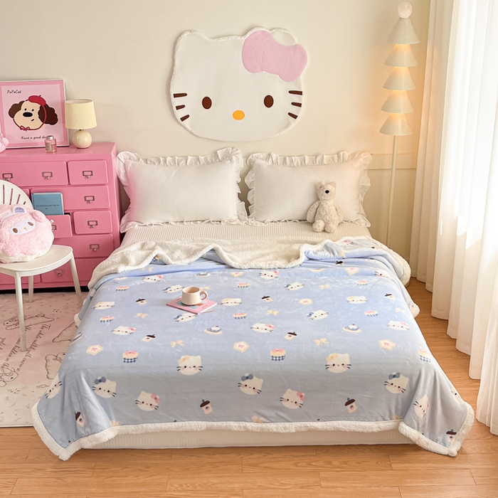 91家纺网 家纺一手货源 找家纺 川悦生活 2025新款牛奶绒羊羔绒毯子毛毯 毛毯晴空小喵