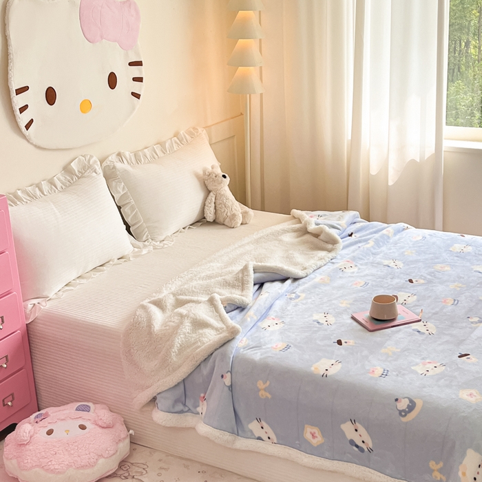 91家纺网 家纺一手货源 找家纺 川悦生活 2025新款牛奶绒羊羔绒毯子毛毯 毛毯晴空小喵