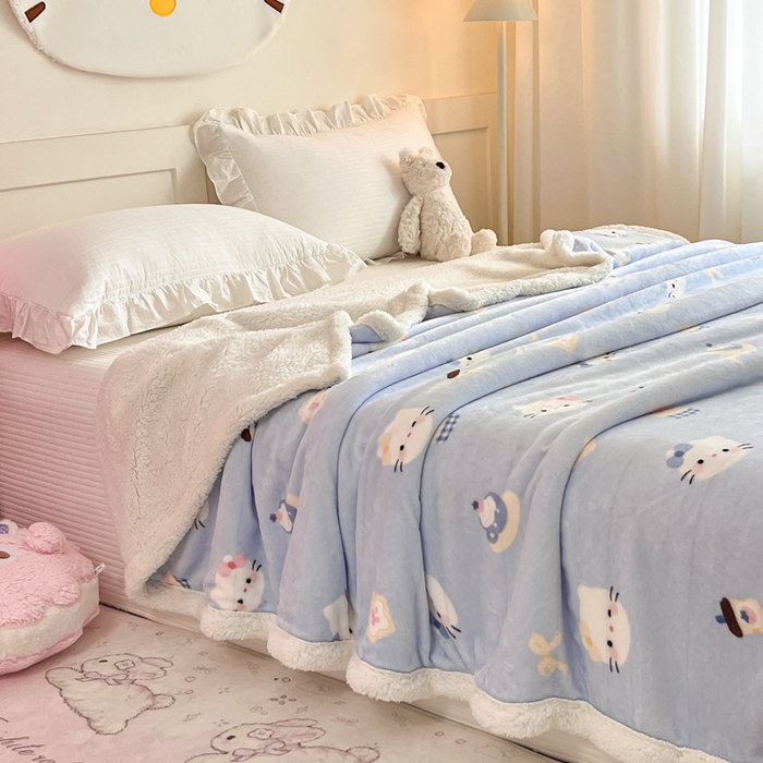 91家纺网 家纺一手货源 找家纺 川悦生活 2025新款牛奶绒羊羔绒毯子毛毯 毛毯晴空小喵