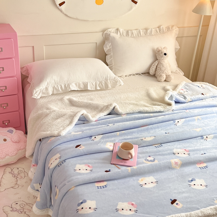 91家纺网 家纺一手货源 找家纺 川悦生活 2025新款牛奶绒羊羔绒毯子毛毯 毛毯晴空小喵